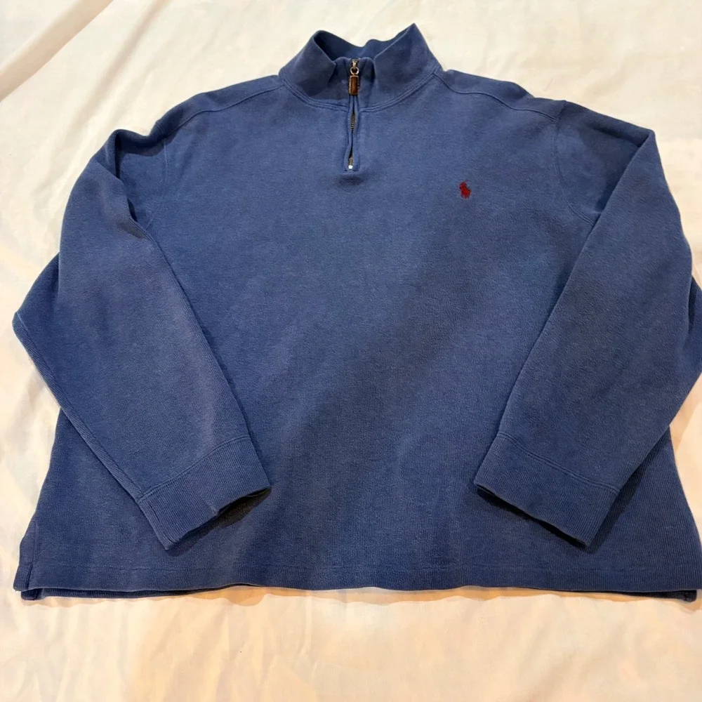 Polo Ralph Lauren Mens XL Blue 1/4‎ Zip Cotton Pullover Sweatery Red Pony Logo